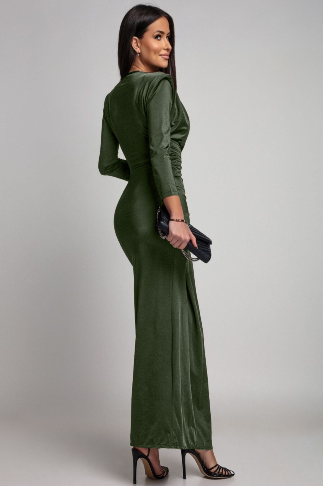 Φόρεμα maxi με αγκράφα χακί