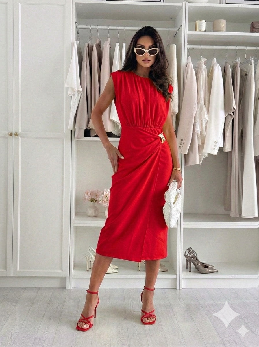 Φόρεμα κόκκινο με αγκράφα