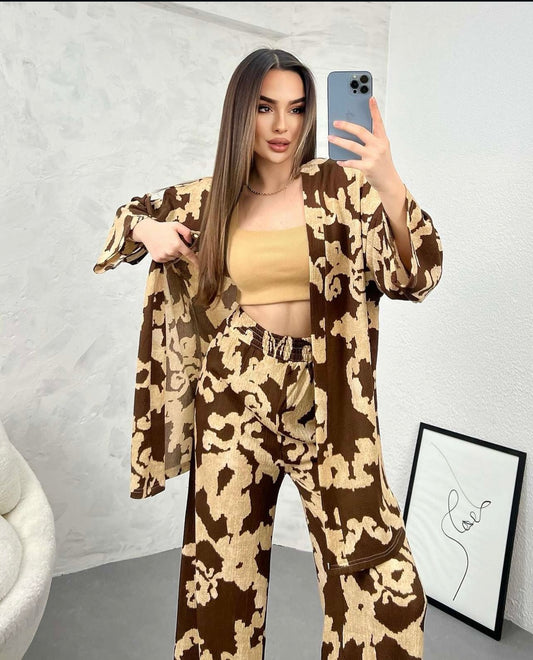 Set print μπεζ- καφέ