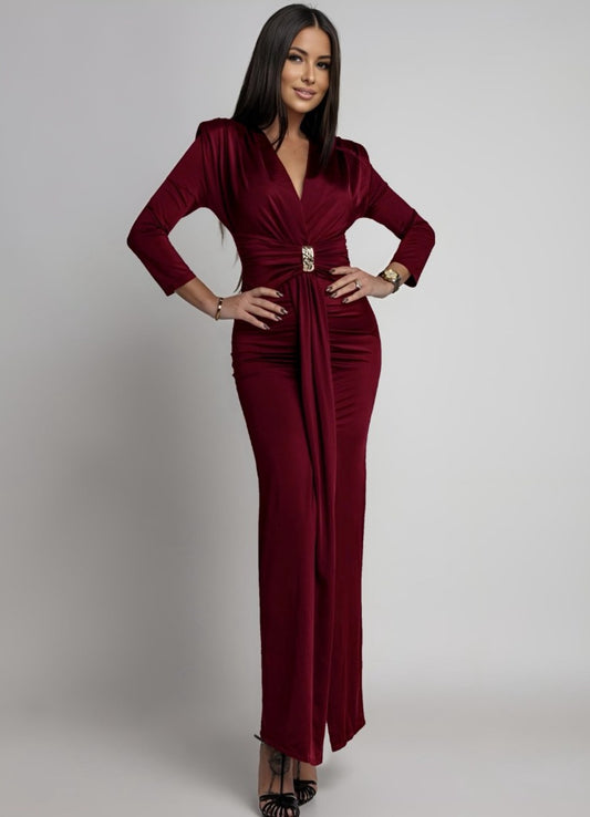 Φόρεμα maxi με αγκράφα μπορντό